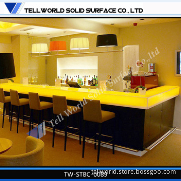 Restaurant Bar Table, LED Light Corian Bar Counter Top, Modern Design Restaurant Bar Counter